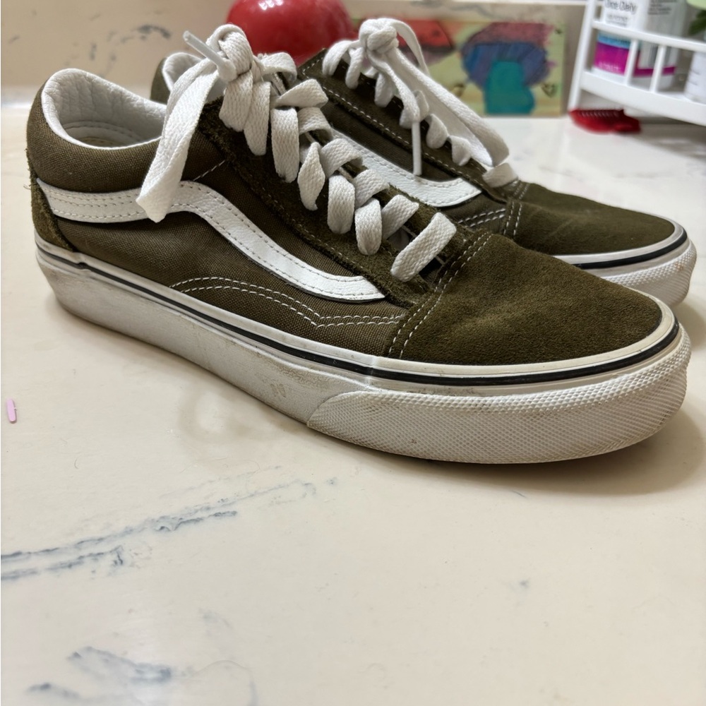 Vans Olive Green and White Sneakers